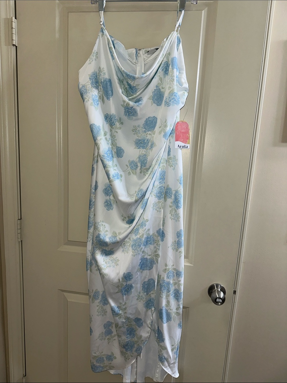 Arula Cowl Neck Satin Dress with Slit